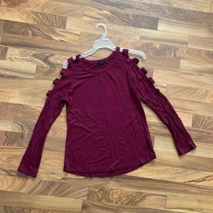 Maroon Red, Long Sleeve shirt with cut outs on the arm